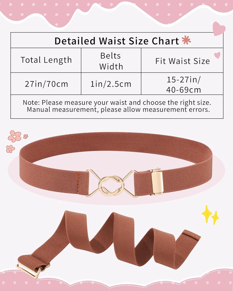 Kajeer Kids Elastic Belt for Girls,3 Pack Youth Belts Stretch Adjustable Gold Round buckle Toddler Belts for Uniform Casual - Image 2
